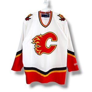 Vintage 90s Calgary Flames Blasty Horse CCM NHL  Jersey White Size XL